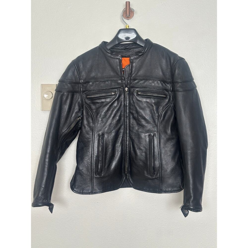 First Classics Womens L Black Leather Zip Up Motorcycle Biker Jacket Insulated